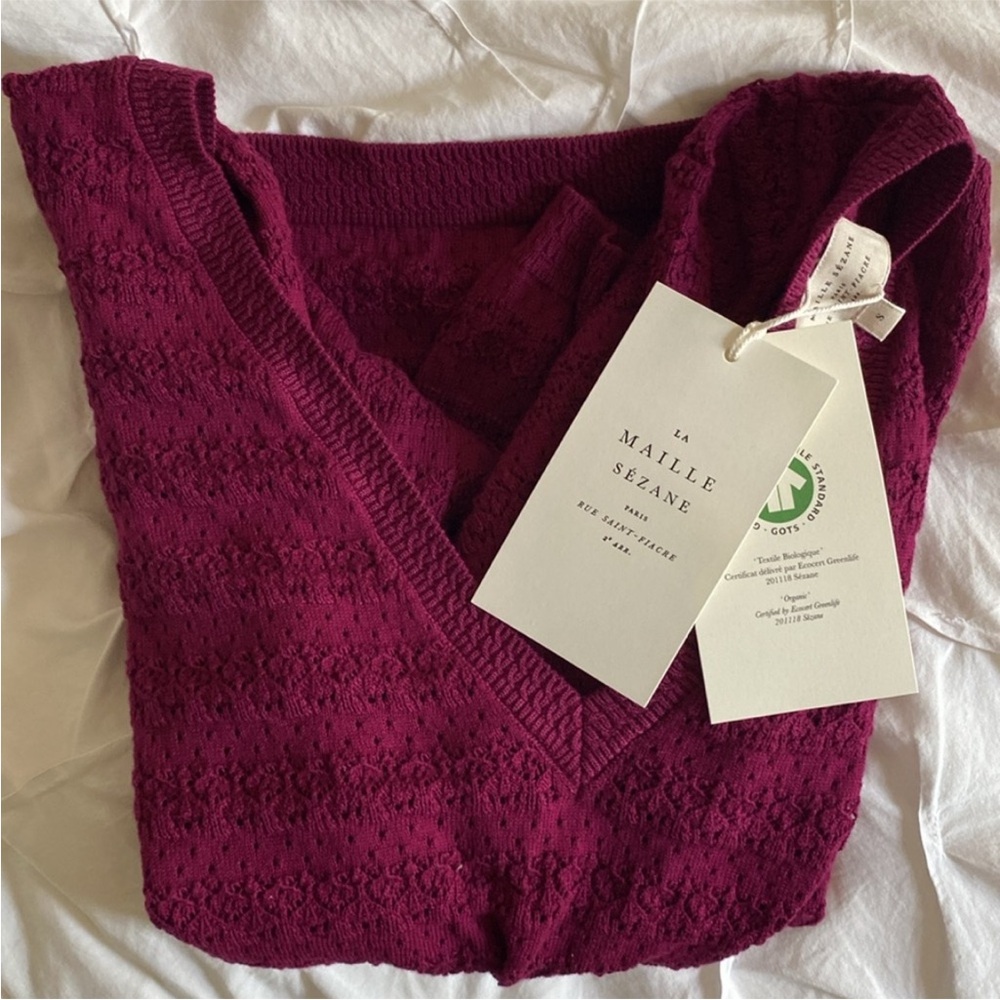 Sezane Plum V-Neck Ribbed Sweater - Picture 5 of 8
